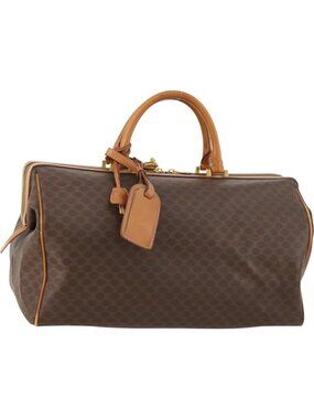 CELINE Macadam Canvas Boston Bag PVC Leather Brown Gold